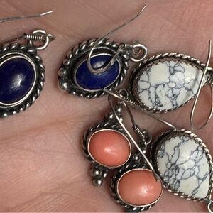 Sterling Silver Multi-Stone Drop Earrings — Blue, White & Coral